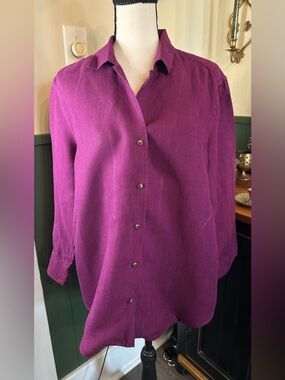 Lauren Ralph Lauren Women’s 100% Linen Button Up Blouse Shirt L Fushia Lagenlook